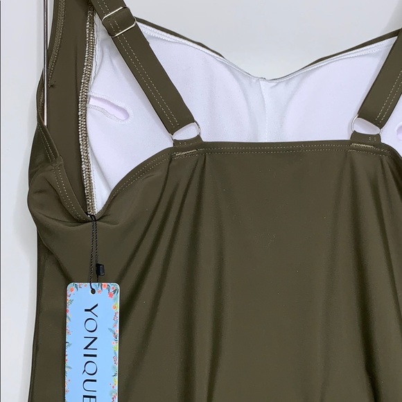 NWT YONIQUE Olive Ruched Twist Tankini Swim Top - Picture 9 of 15